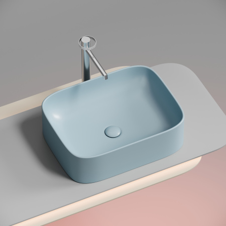 Раковина из сантехнического фарфора Ceramica Nova ELEMENT CN6052ML 51х38 накладная цвет голубой матовый без отверстий под смеситель